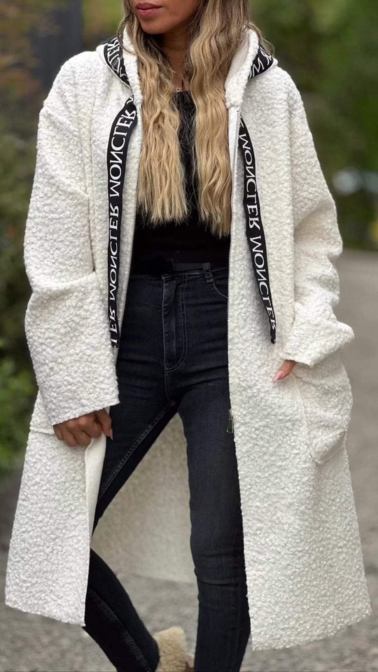 Damen Modischer Oversized-Fleece-Mantel mit praktischen Taschen und Kapuze Heidi-Mode