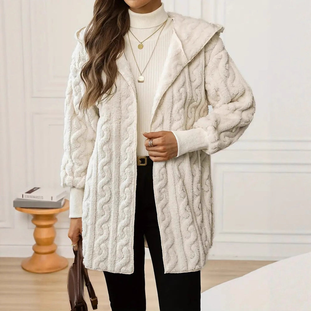 Damen Kuschelige Strickjacke mit Kapuze und Wellenmuster Heidi-Mode