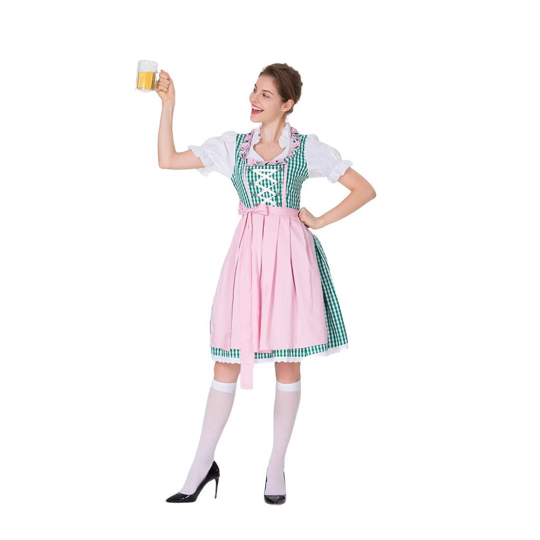 Damen Trachtenkleid mit traditionellen Karomuster und eleganten Rüschen Heidi