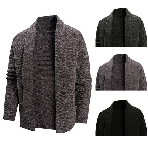 Herren modische Strickjacke mit offenem Kragen und praktischen Taschen Heidi-Mode