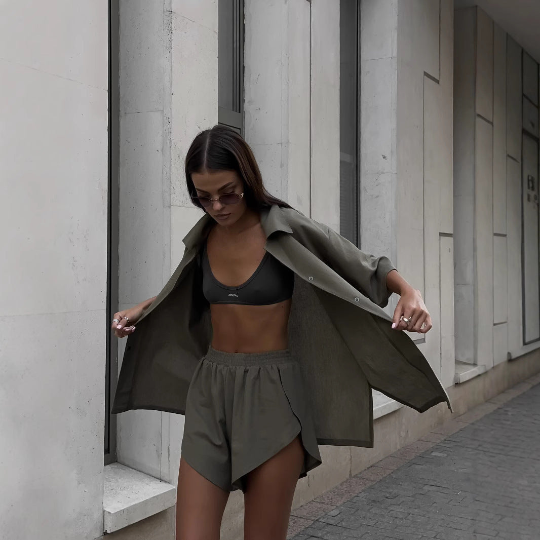 Damen lässiges und leichtes Kurzpyjama-Set mit elastischem Bund und modischen Details Heidi-Mode