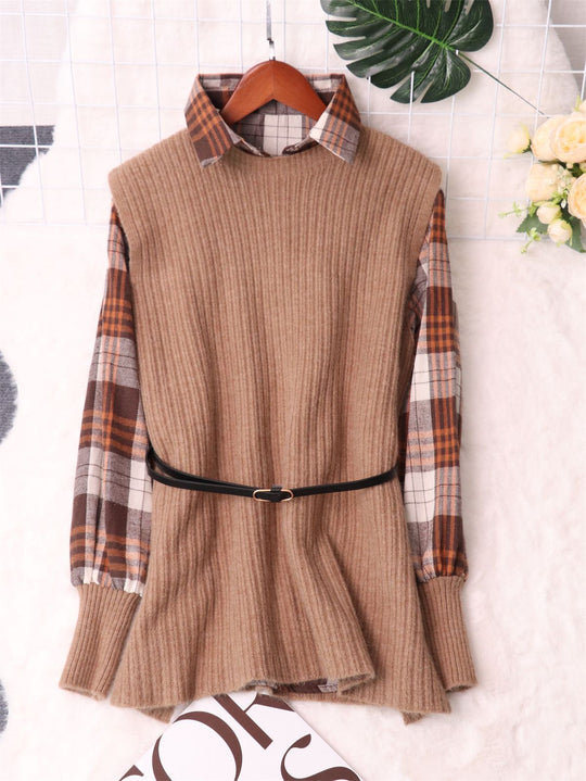 Damen Modischer Pullunder mit Hemd-Details Heidi-Mode