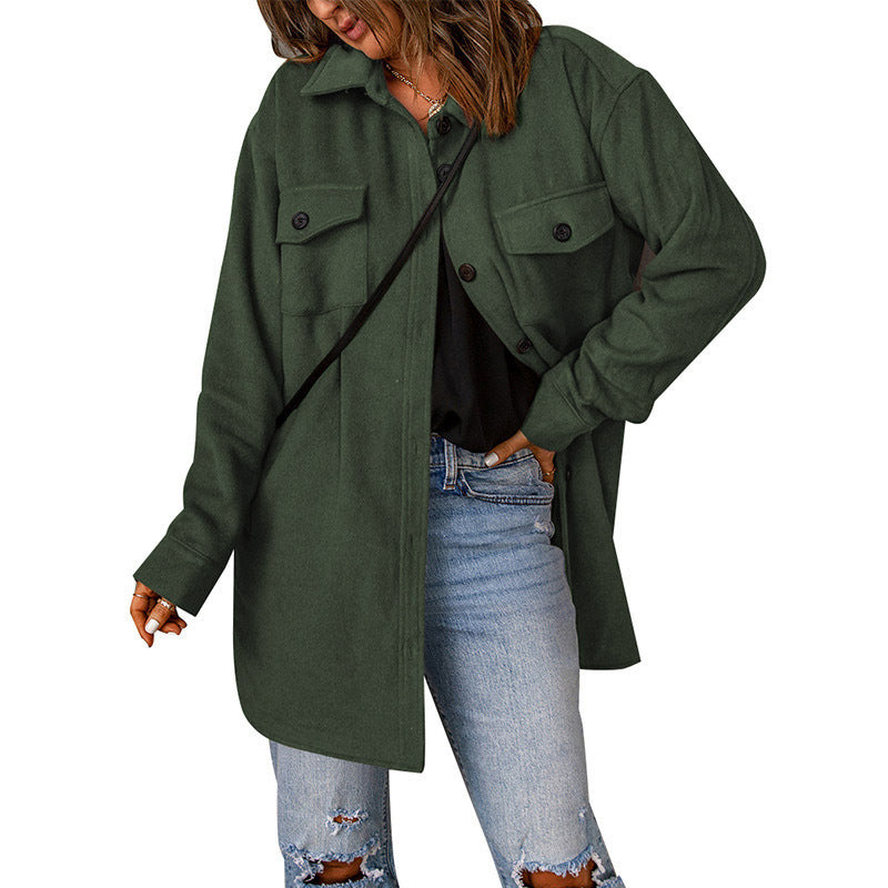 Damen gemütliche Oversize-Hemdjacke mit praktischen Taschen Heidi-Mode
