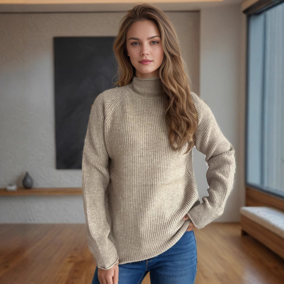 Damen Pullover mit hohem Kragen und strukturiertem Strickmuster Heidi-Mode