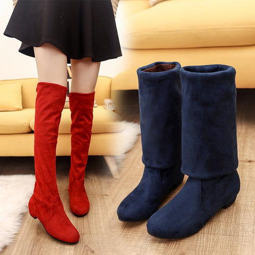 Damen Overkneestiefel mit modischem Faltendesign und bequemer Sohle Heidi-Mode