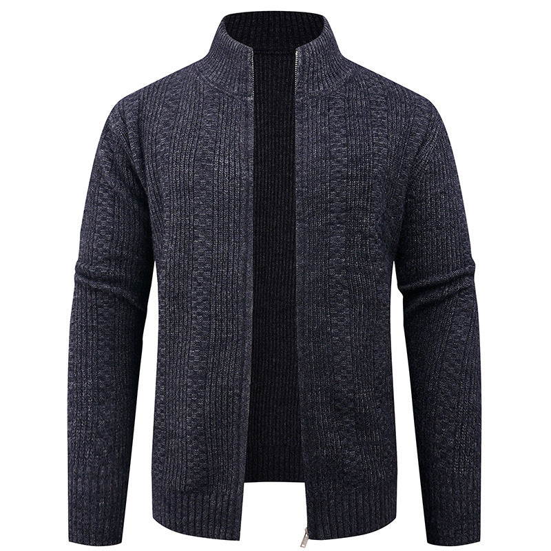 Herren Strickjacke mit strukturierter Oberfläche und hohem Kragen Heidi-Mode