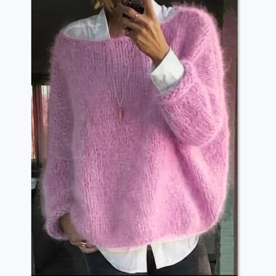 Damen kuscheliger Oversized Pullover mit U-Boot-Ausschnitt Heidi-Mode