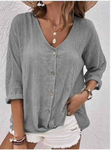 Damen Leichtes Viskosebluse mit Knopfleiste Heidi-Mode