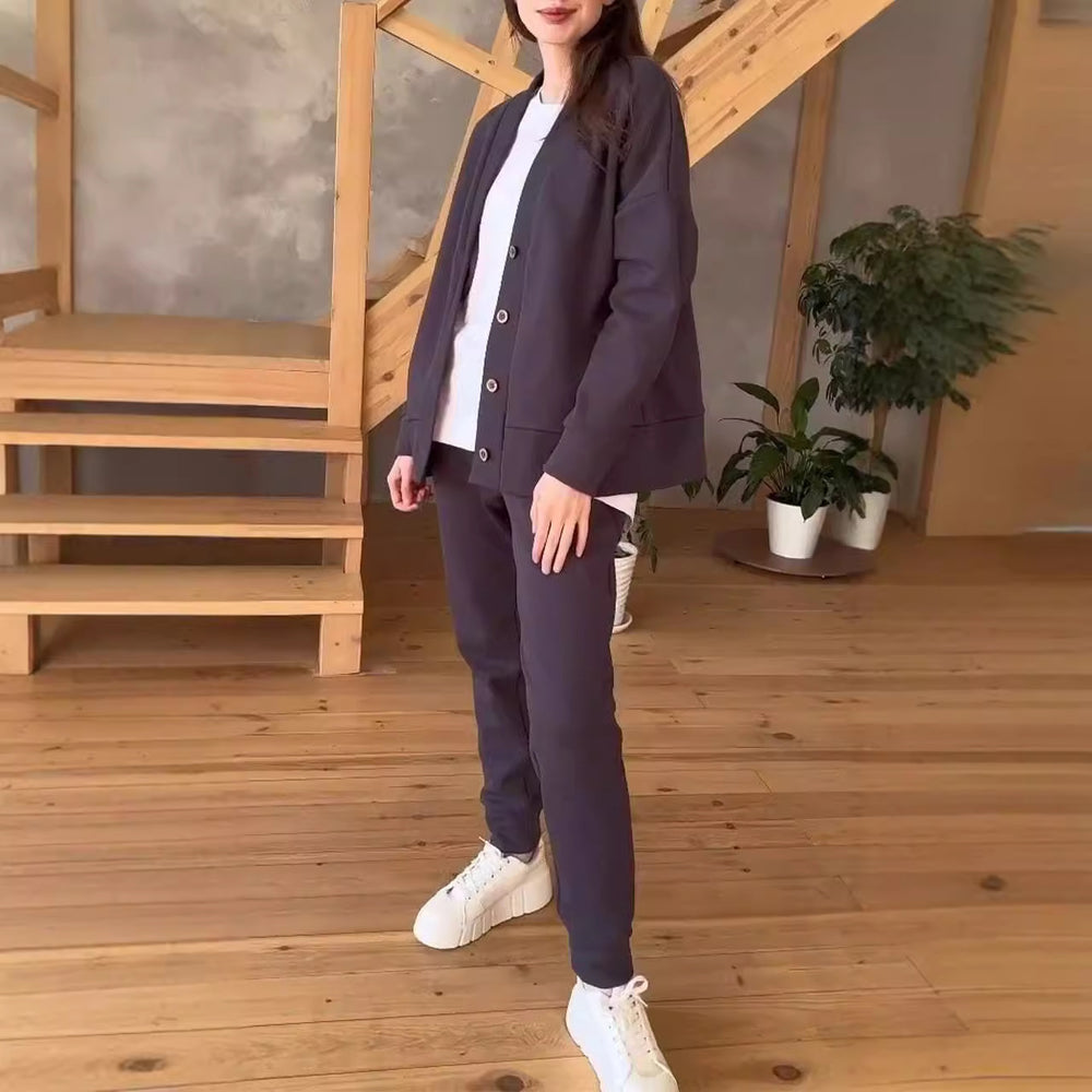 Damen lässige Oversized Sweatjacke mit Knöpfen Heidi-Mode