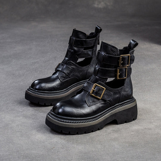 Damen Chunky Biker-Stiefel mit verstellbaren Riemen und robustem Sohlenprofil Heidi-Mode