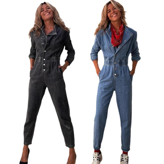 Damen Denim Jumpsuit mit taillierten Details und praktischen Taschen Heidi-Mode
