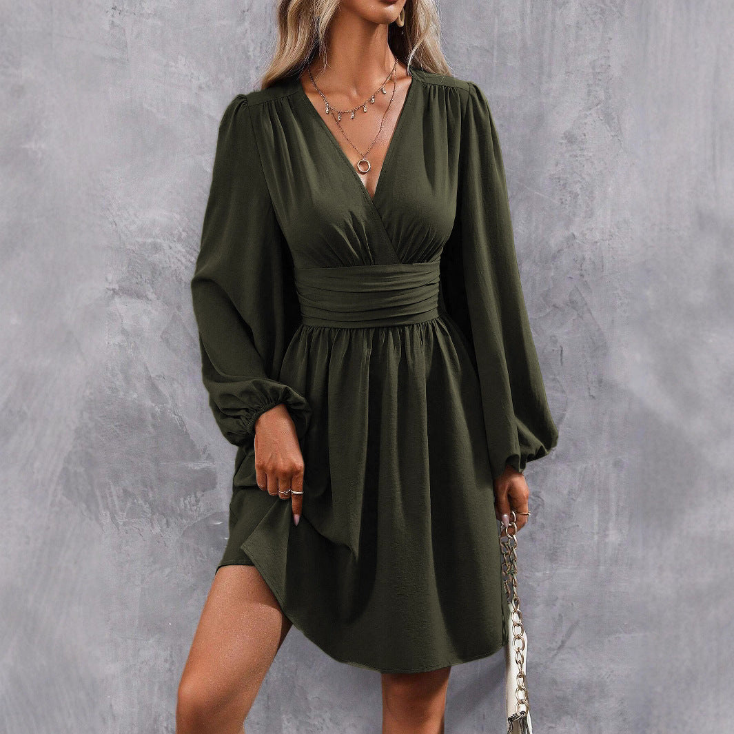 Damen Knielanges Wickelkleid mit eleganten Puffärmeln Heidi-Mode