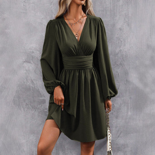 Damen Knielanges Wickelkleid mit eleganten Puffärmeln Heidi-Mode