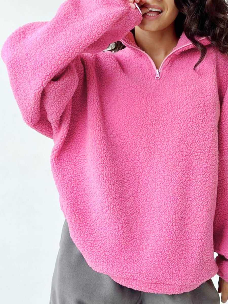 Damen Fleece-Pullover mit hohem Kragen und luftiger Passform Heidi-Mode