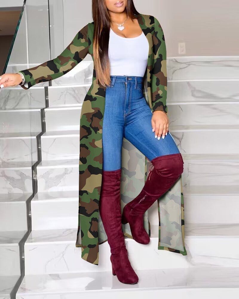 Damen Lange Strickjacke mit modernem grafischem Muster Heidi-Mode