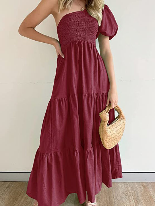 Damen Maxikleid mit asymmetrischem Träger und fließendem Schnitt Heidi-Mode