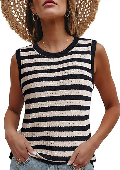Damen ärmelloses Streifenoberteil mit strukturiertem Strickmuster Heidi-Mode