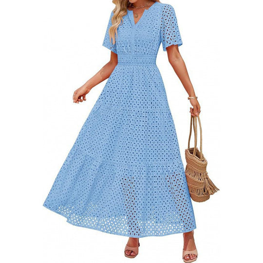 Damen Maxikleid mit gehäkeltem Muster Heidi-Mode