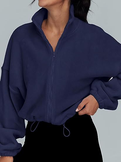Damen lässiger Fleece-Pullover mit hohem Kragen und Kordelzug Heidi-Mode