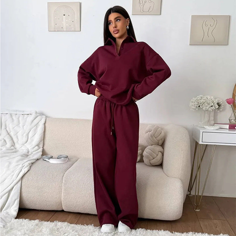 Damen bequemer Polopullover und entspannte Hose Set Heidi-Mode