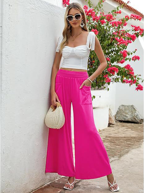 Damen Weite Hose mit elastischem Bund und Seitentaschen Heidi-Mode