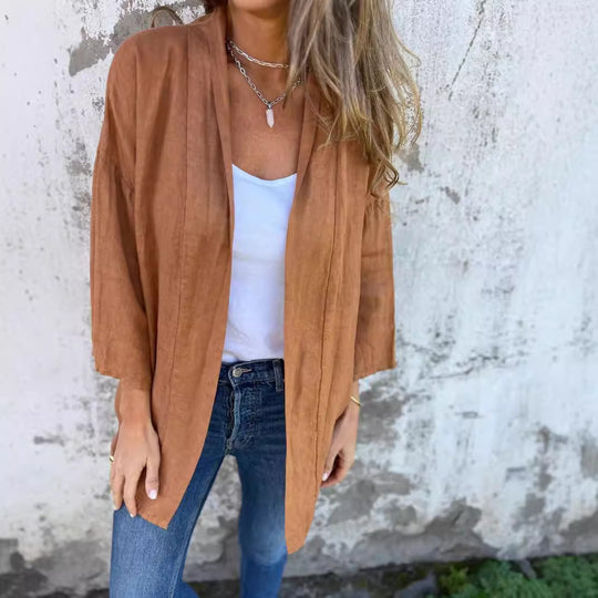 Damen lässige Sommerjacke aus leichtem Leinen Heidi-Mode