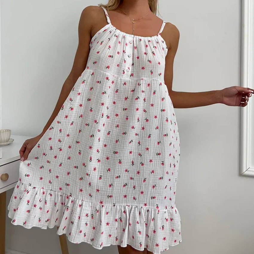 Damen luftiges Sommerkleid mit Rüschensaum und floralem Muster Heidi-Mode