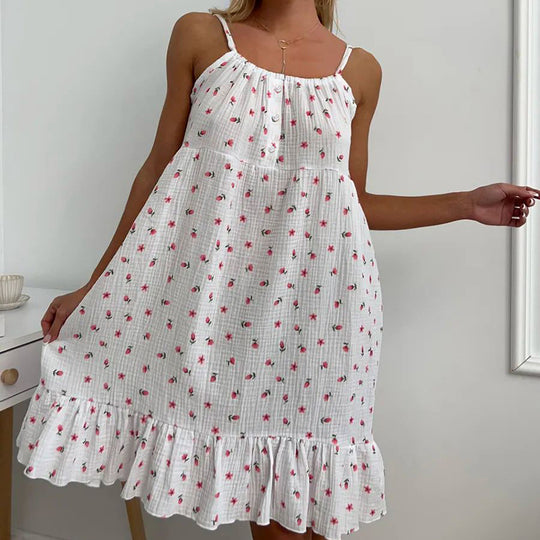 Damen luftiges Sommerkleid mit Rüschensaum und floralem Muster Heidi-Mode