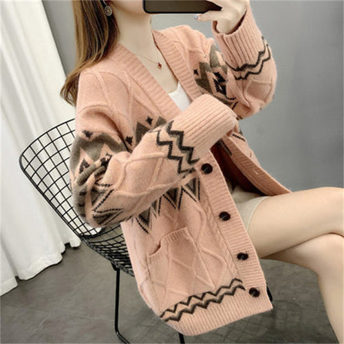 Damen Grobstrick-Cardigan mit modernem Muster und praktischen Taschen Heidi-Mode