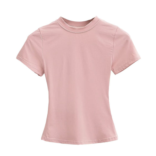 Damen Kurzarm T-Shirt mit hochgeschlossenem Kragen und figurbetontem Schnitt Heidi-Mode