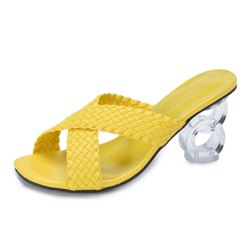Damen Sandalen mit durchsichtigen Blockabsätzen und geflochtenem Riemchen Heidi-Mode
