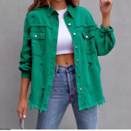 Damen Stylische Overshirt-Jacke mit fransigem Saum Heidi-Mode