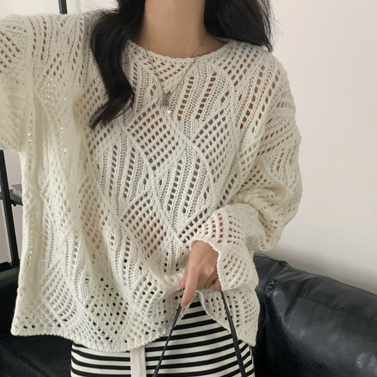 Damen Grobstrick Pullover mit innovativem Lochmuster und lässigem Schnitt Heidi-Mode