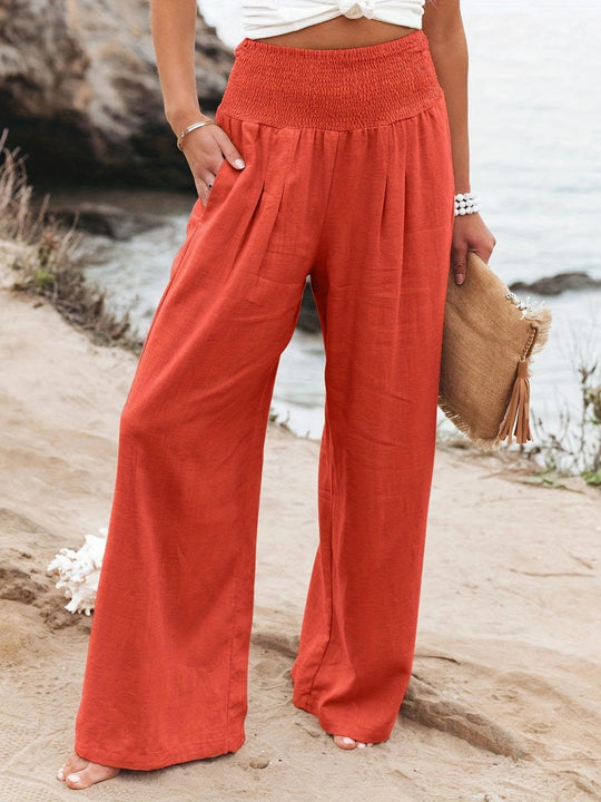 Damen weite Sommerhose mit hohem Bund und eleganten Falten Heidi-Mode