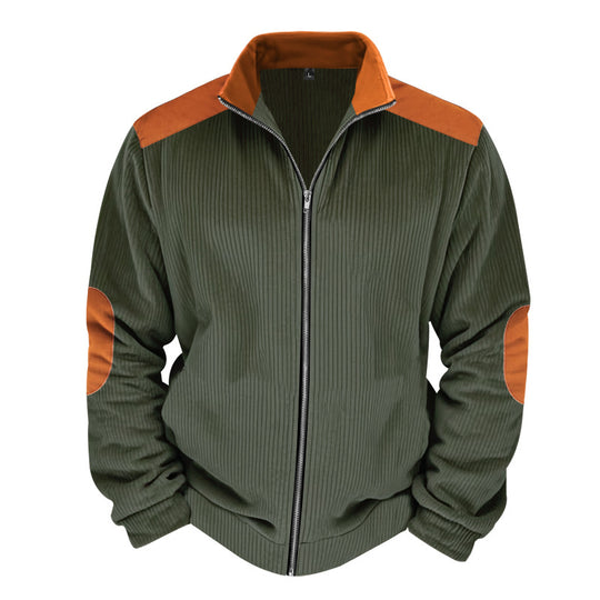 Herren Sportliche Zip-Jacke mit Rippenstruktur und Kontrastärmel Heidi-Mode