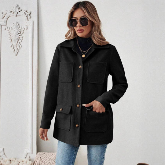 Damen Modische Utility-Jacke mit großen Taschen und goldenem Druck Heidi-Mode