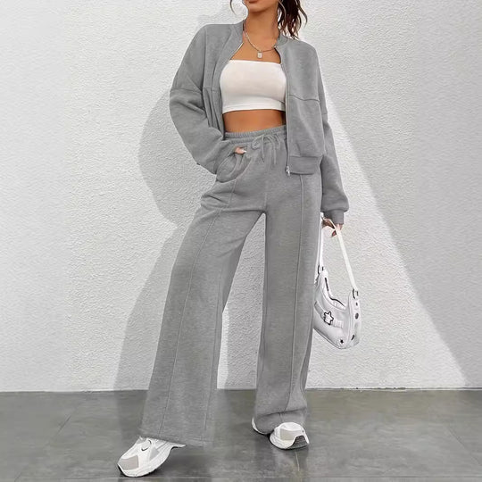Damen lässiger Sweat-Anzug mit komfortablem Schnitt und praktischen Taschen Heidi-Mode