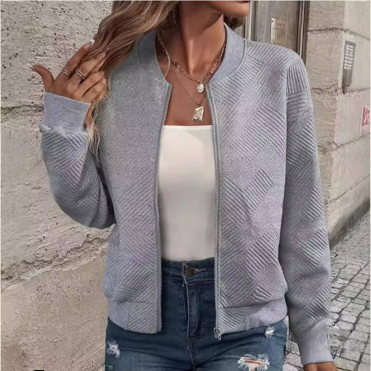 Damen lässige Zip-Jacke mit strukturiertem Design Heidi-Mode