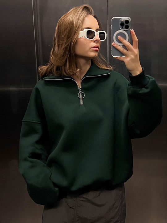 Damen Sweatshirt mit hohem Kragen und Reißverschlussdetail Heidi-Mode