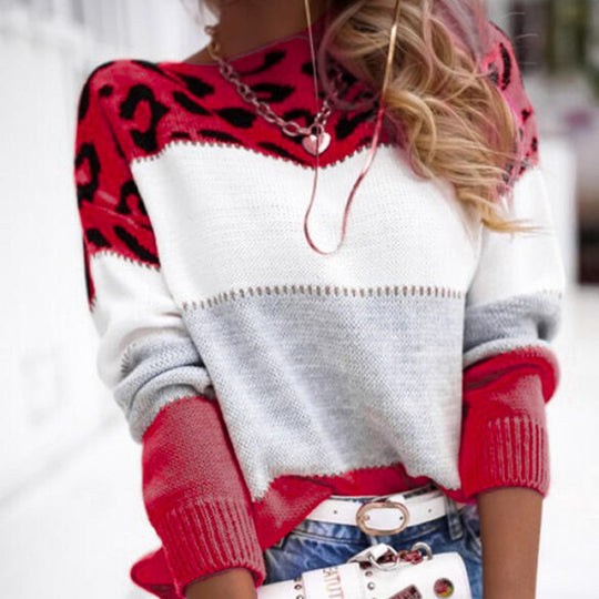 Damen Gemusterter Pullover mit animalischem Print und lässigem Schnitt Heidi-Mode