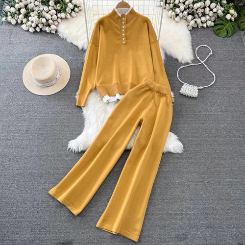 Damen Loungewear-Set mit hoher Rippstruktur und Knopfdetaillierung Heidi-Mode
