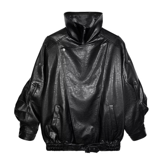 Damen Kunstlederjacke mit hohem Kragen und lässigem Schnitt Heidi-Mode