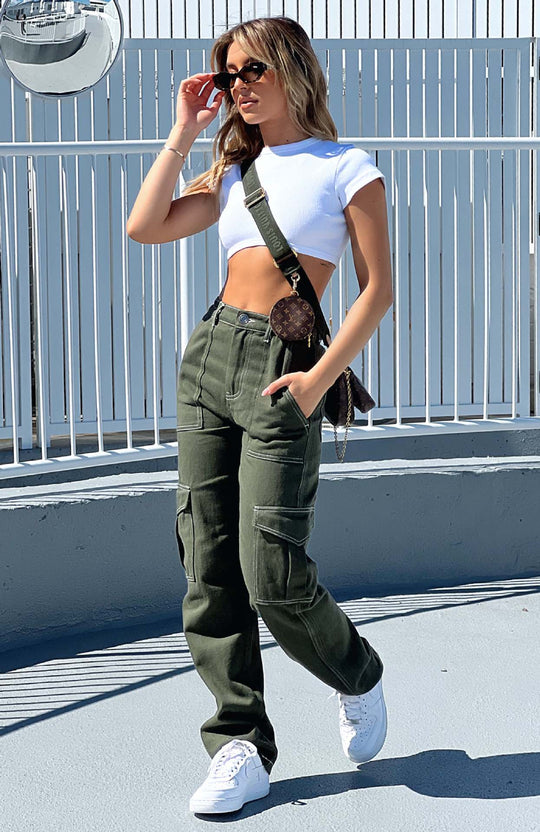 Damen Cargo-Hose mit Baumwollmix und praktischen Taschen Heidi-Mode