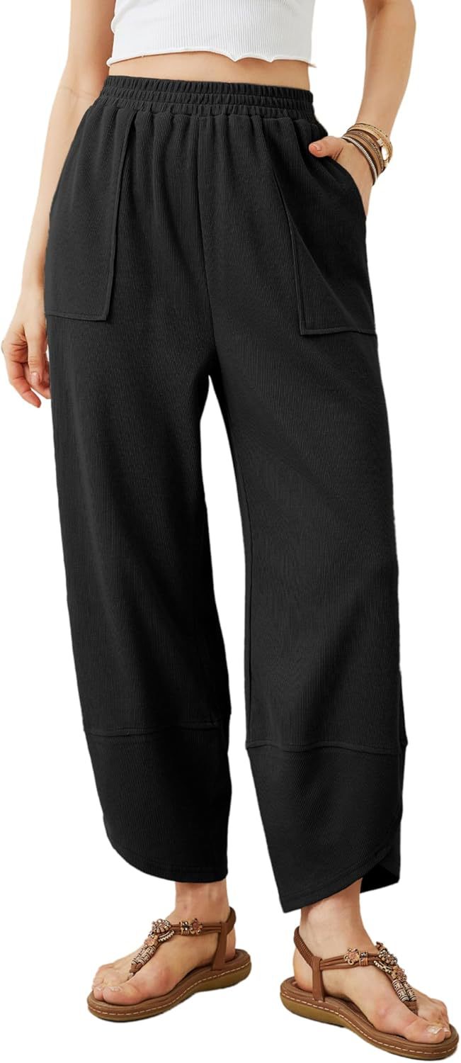 Damen weit geschnittene Freizeithose mit elastischem Bund und praktischen Taschen Heidi-Mode