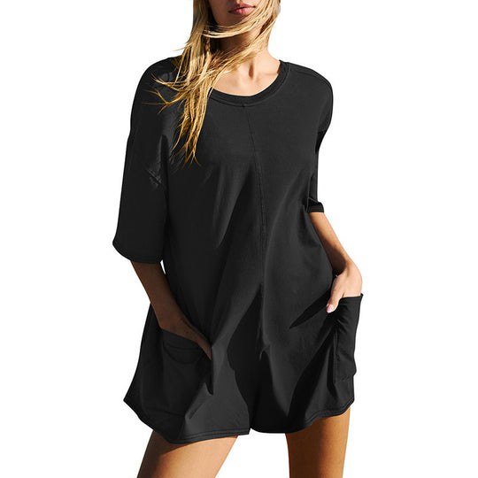 Damen lässiges Oversized T-Shirt-Kleid mit seitlichen Taschen und geradem Schnitt Heidi-Mode