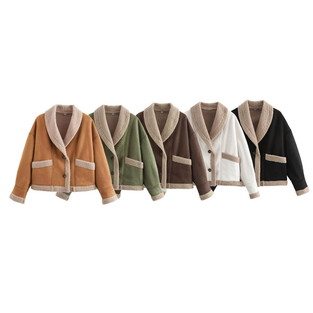 Damen kuschelige Blazerjacke im Teddy-Look mit praktischem Taschen Heidi-Mode