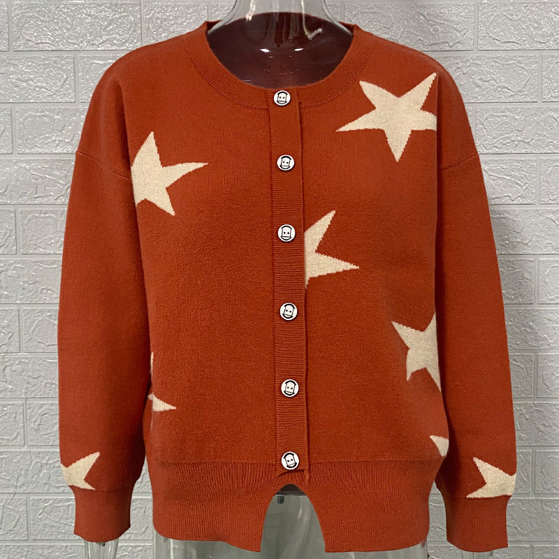 Damen modische Strickjacke mit Sternenmuster und Knopfdetails Heidi-Mode