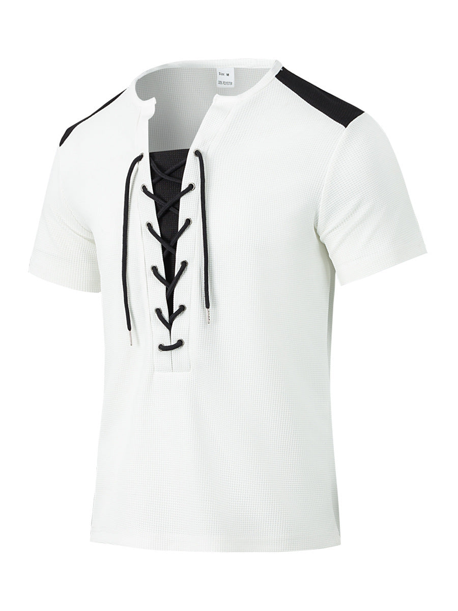 Herren Kurzarm Shirt mit sportlichem Schnürdesign Heidi-Mode