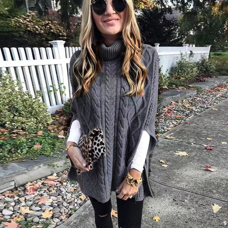 Damen Strickponcho mit hohem Kragen Heidi-Mode