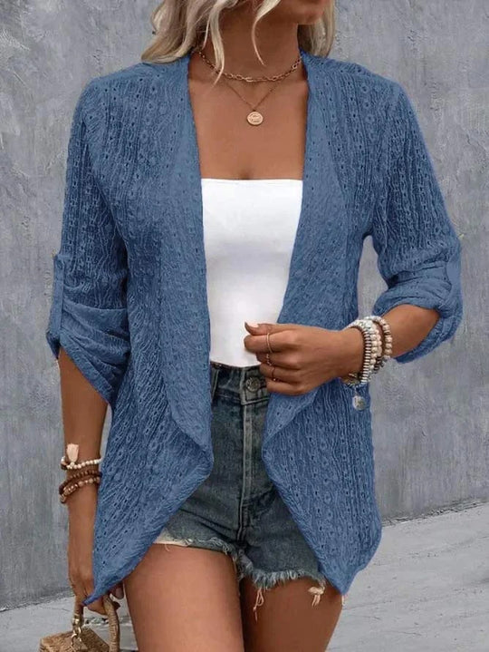 Damen Leichte Strickjacke mit asymmetrischem Schnitt und 3/4-Ärmeln Heidi-Mode